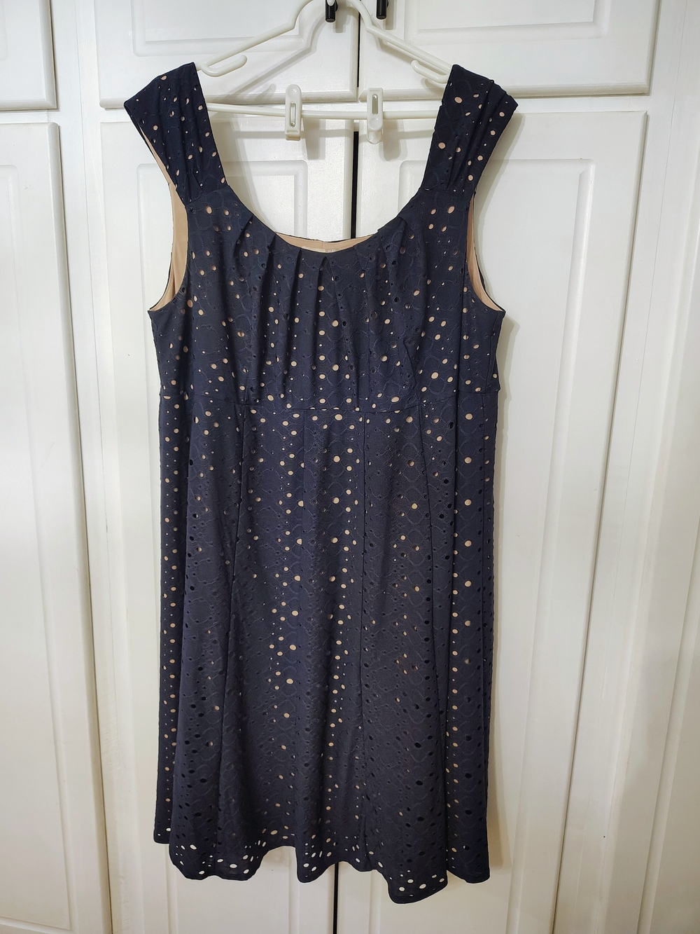 Ella Navy Eyelet A-Line Dress with Cream Lining Signature By Ella